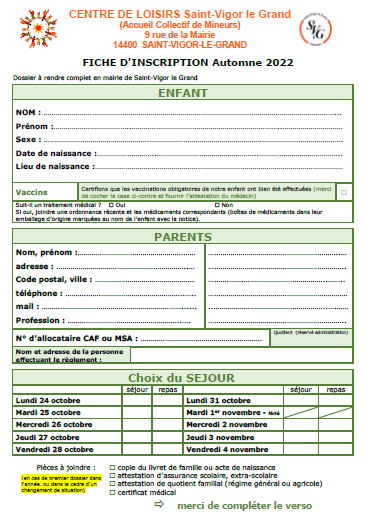 2022 Fiche Inscription Saint Vigor Le Grand 